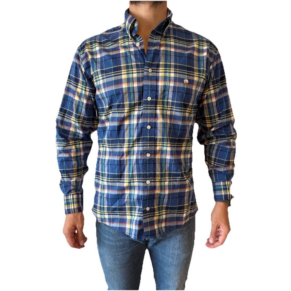 Cotton Brothers Blue Plaid Shirt Men’s Size L Cotton Bros Preppy Country Classic